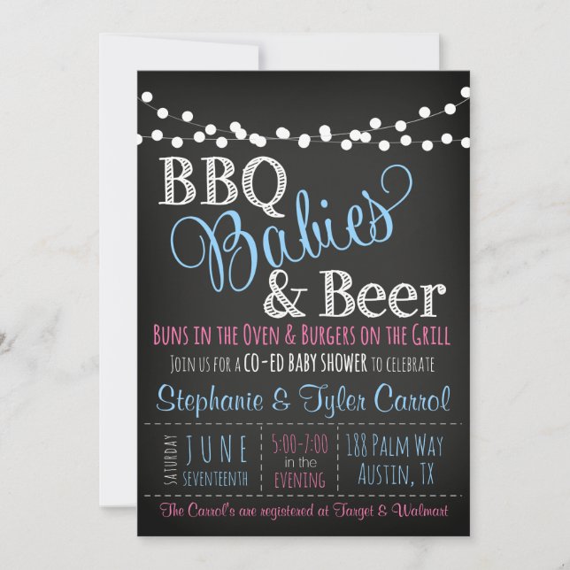 BBQ Babies and Beer coed baby shower invitation (Front)
