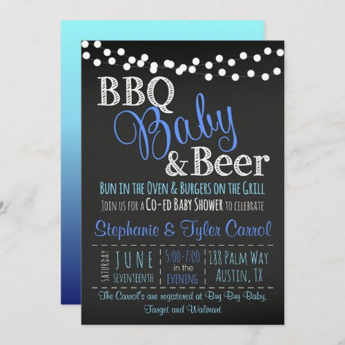 BBQ Baby and Beer Chalkboard Boy Shower Invitation