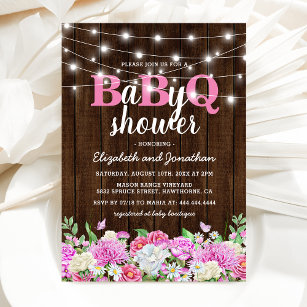 BBQ Baby Couples Shower   Girl BaByQ Barbecue Invitation