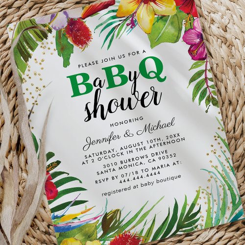 BBQ Baby Couples Shower  Tropical Babyq Barbecue Invitation
