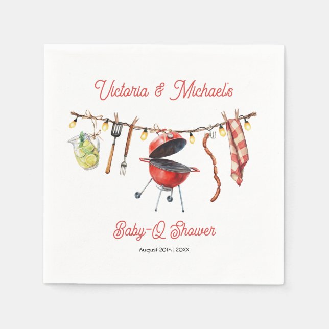BBQ Baby-Q Baby Shower Gingham clothesline Napkins (Front)