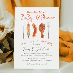 BBQ Baby Shower BabyQ Grilling Utensil Red Gingham Invitation