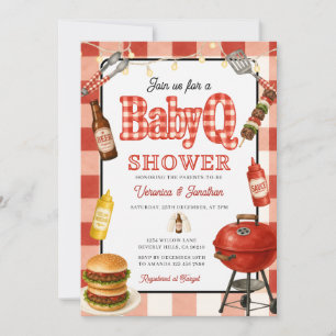 BBQ Baby Shower Backyard Grill Red Gingham Party Invitation
