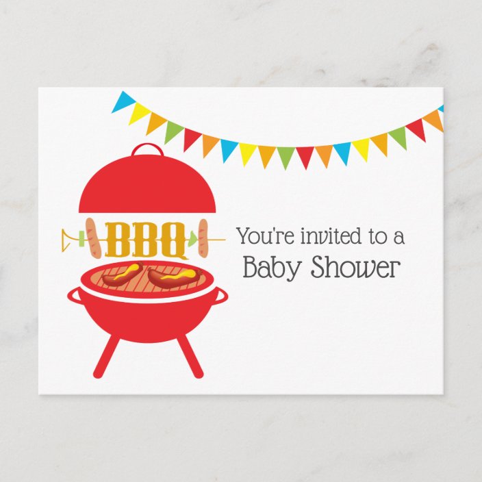 Bbq Baby Shower Bbq Party Barbecue Bbq Grill Invitation Postcard Zazzle Com