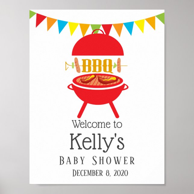 bbq baby shower bbq party, barbecue, bbq grill, poster (Front)
