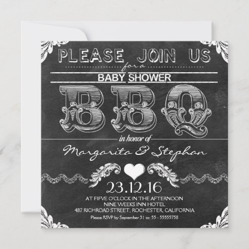 BBQ baby shower black chalkboard invitations