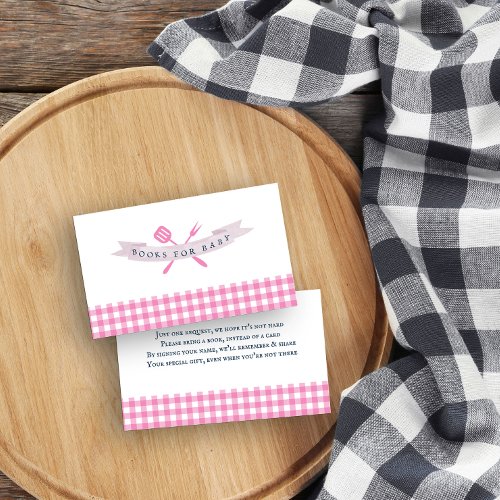BBQ Baby Shower Books for Baby Vintage Pink Plaid Enclosure Card