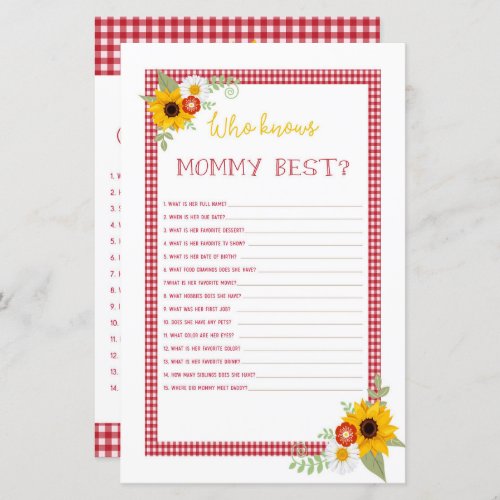 BBQ Baby Shower Games Who Knows Mommy Guest Quest