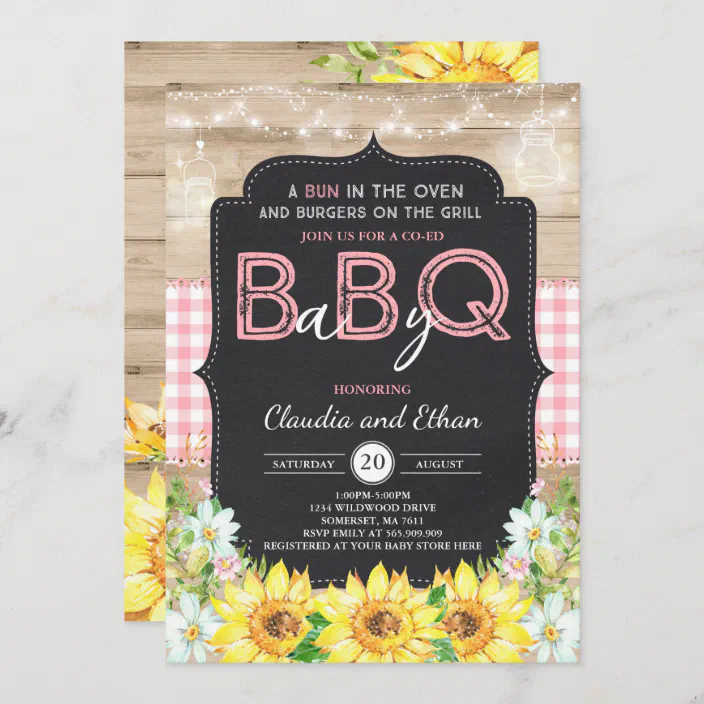 bbq coed baby shower baby q burgers on the grill Bun in the oven invite baby shower invite couple/'s shower baby barbecue baby bbq
