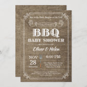 BBQ Baby Shower Invitation Burlap Vintage (Front/Back)