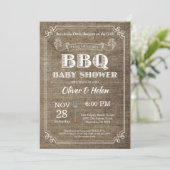 BBQ Baby Shower Invitation Burlap Vintage (Standing Front)