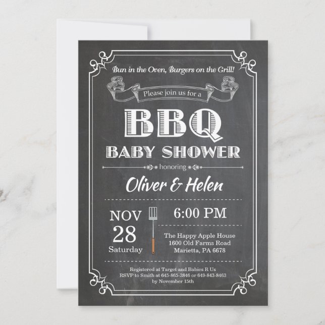 BBQ Baby Shower Invitation Chalkboard (Front)