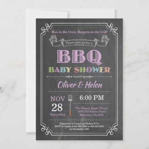 BBQ Baby Shower Invitation Chalkboard Purple