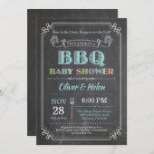 BBQ Baby Shower Invitation Chalkboard Teal Aqua (Front/Back)