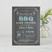 BBQ Baby Shower Invitation Chalkboard Teal Aqua (Standing Front)