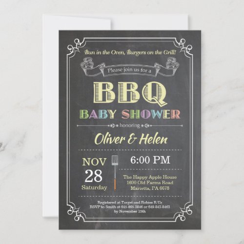 BBQ Baby Shower Invitation Chalkboard Yellow