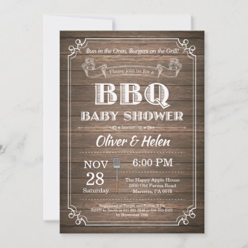 BBQ Baby Shower Invitation Rustic Wood