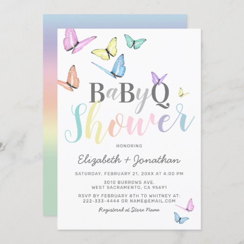 BBQ Baby Shower  Pastel Rainbows Barbecue Invitation