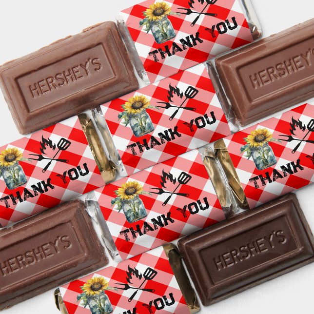 BBQ baby shower red plaid candy wrapper label Hershey's Miniatures (Creator Uploaded)