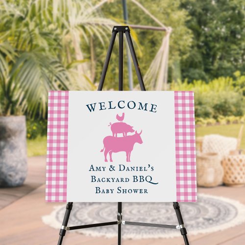 BBQ Baby Shower Rustic Pink Navy Welcome Easel Foam Board