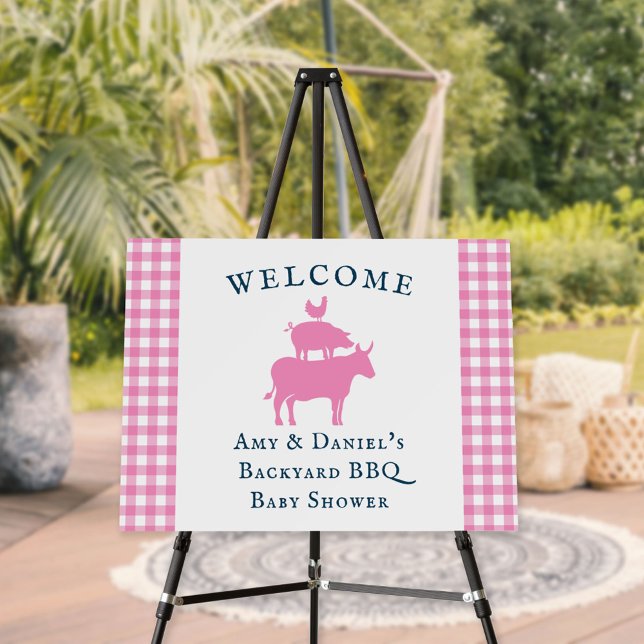 BBQ Baby Shower Rustic Pink Navy Welcome Easel Foam Board (Creator Uploaded)