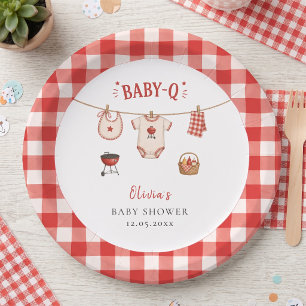 Bbq Baby Shower Rustic Red Gingham Paper Plates