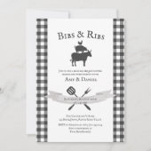 BBQ Baby Shower Rustic Vintage Grey Plaid Invitation (Front)