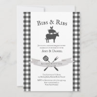 BBQ Baby Shower Rustic Vintage Grey Plaid Invitation
