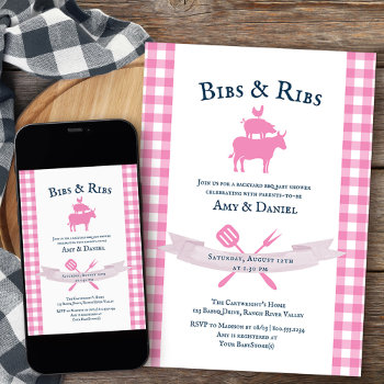 Bbq Baby Shower Rustic Vintage Pink Plaid Invitation by darlingandmay at Zazzle