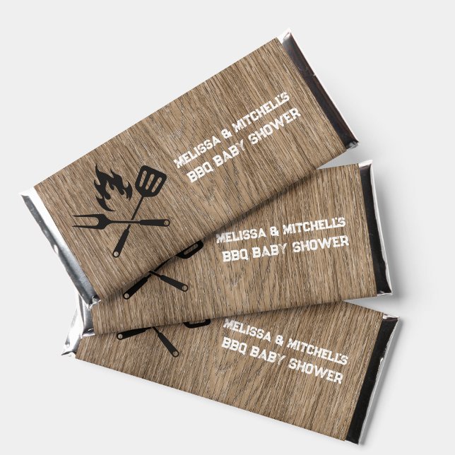 BBQ baby shower rustic wood candy wrapper labels Hershey Bar Favors (Creator Uploaded)