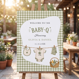 Bbq Baby Shower Sage Gingham Rustic Custom Foam Board
