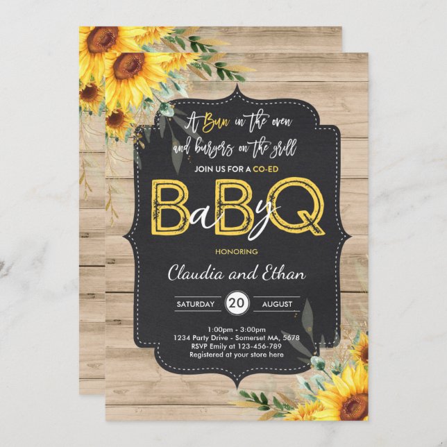 BBQ Baby Shower Sunflower Baby Q Couples Shower Invitation (Front/Back)