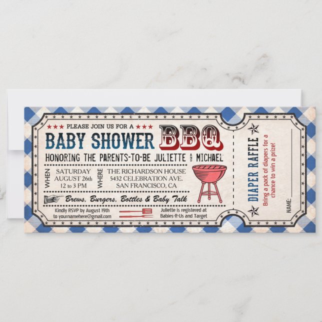 BBQ Baby Shower Ticket Diaper Raffle Invitations (Front)