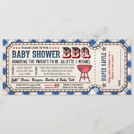 Bbq Baby Shower Ticket Diaper Raffle Invitations