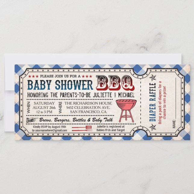 BBQ Baby Shower Ticket Diaper Raffle Invitations (Front)