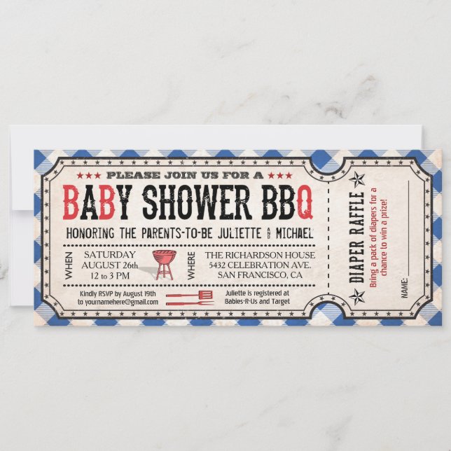 BBQ Baby Shower Ticket Diaper Raffle Invitations (Front)