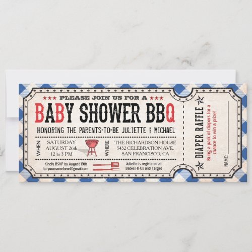 BBQ Baby Shower Ticket Diaper Raffle Invitations
