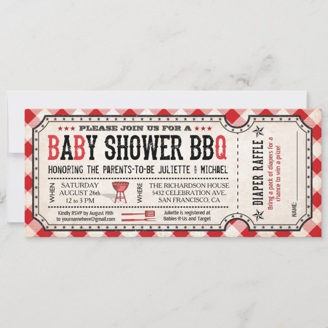 BBQ Baby Shower Ticket Diaper Raffle Invitations (Front)