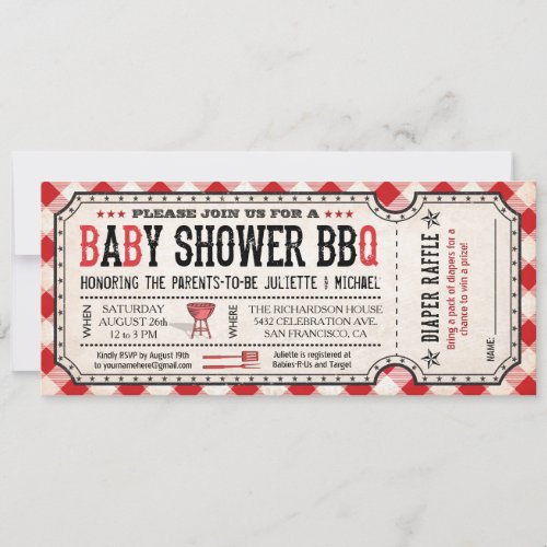 BBQ Baby Shower Ticket Diaper Raffle Invitations