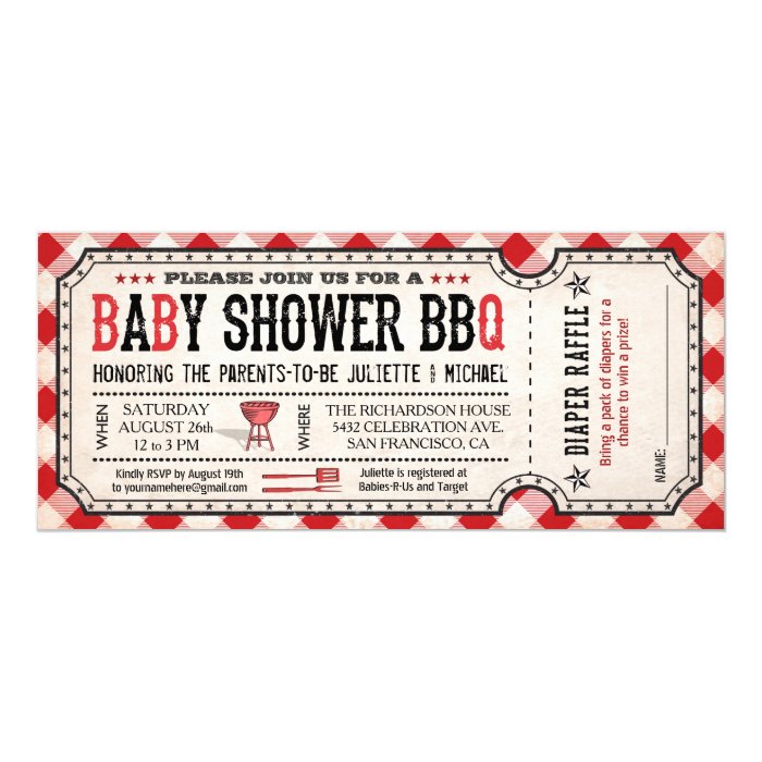bbq baby shower ticket diaper raffle invitations zazzle
