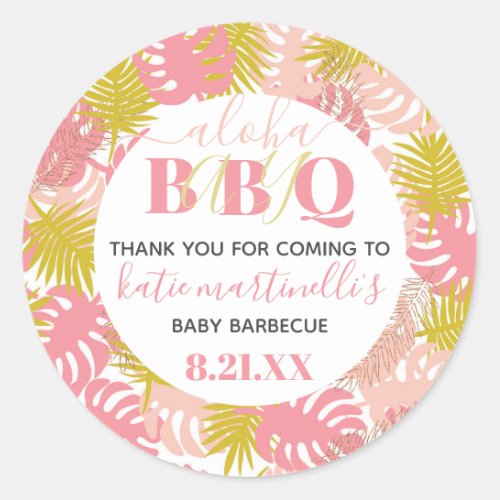 BBQ Baby Shower Tropical Thank You Classic Round Sticker