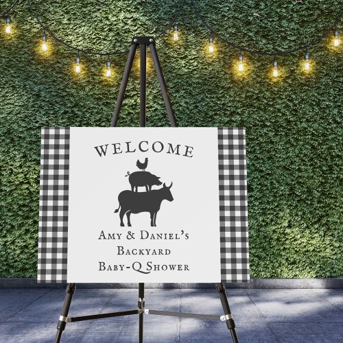 BBQ Baby Shower Vintage Grey Plaid Welcome Easel Foam Board