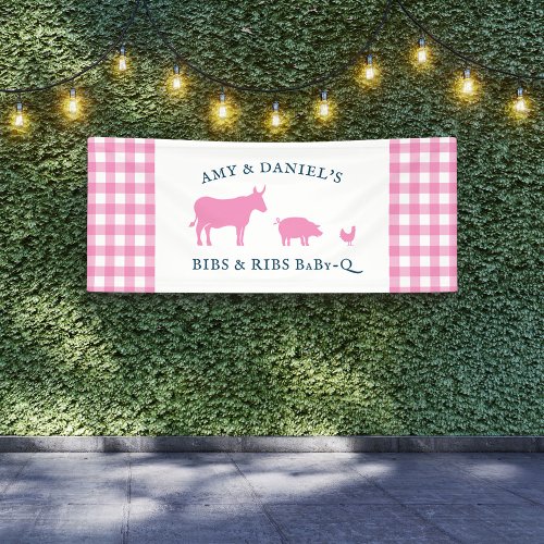 BBQ Baby Shower Vintage Pink and Navy Blue Banner