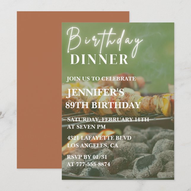 Bbq Backyard Dinner 89th birthday Invitation (Front/Back)