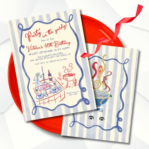 BBQ barbecue Party in the Yardy Hand Drawn Invitation