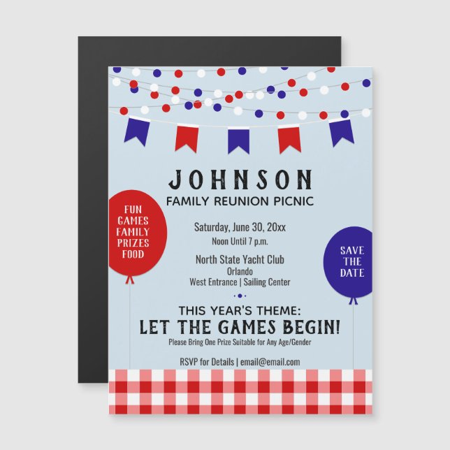BBQ • Barbecue • Reunion • Birthday | Picnic Party Magnetic Invitation (Front/Back)