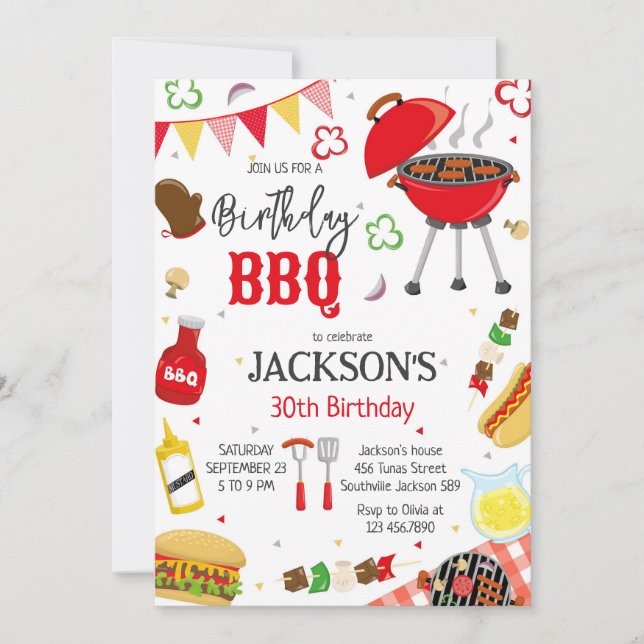 BBQ Barbeque Grill Backyard Birthday Party Invitation (Front)