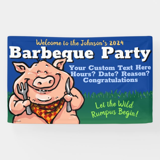 BBQ.Barbeque.Pig Roast.Grill.Cookout.Summer Party Banner (Horizontal)