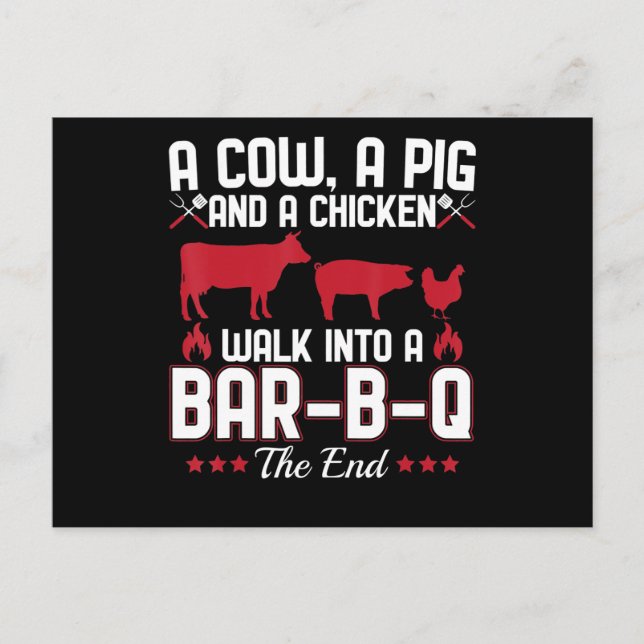 BBQ | BBQ Dad Joke A Cow A Pig And A Chicken Holiday Postcard (Front)