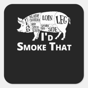 BBQ   BBQ Grill Pig Pork Id Smoke That Gift Men Square Sticker